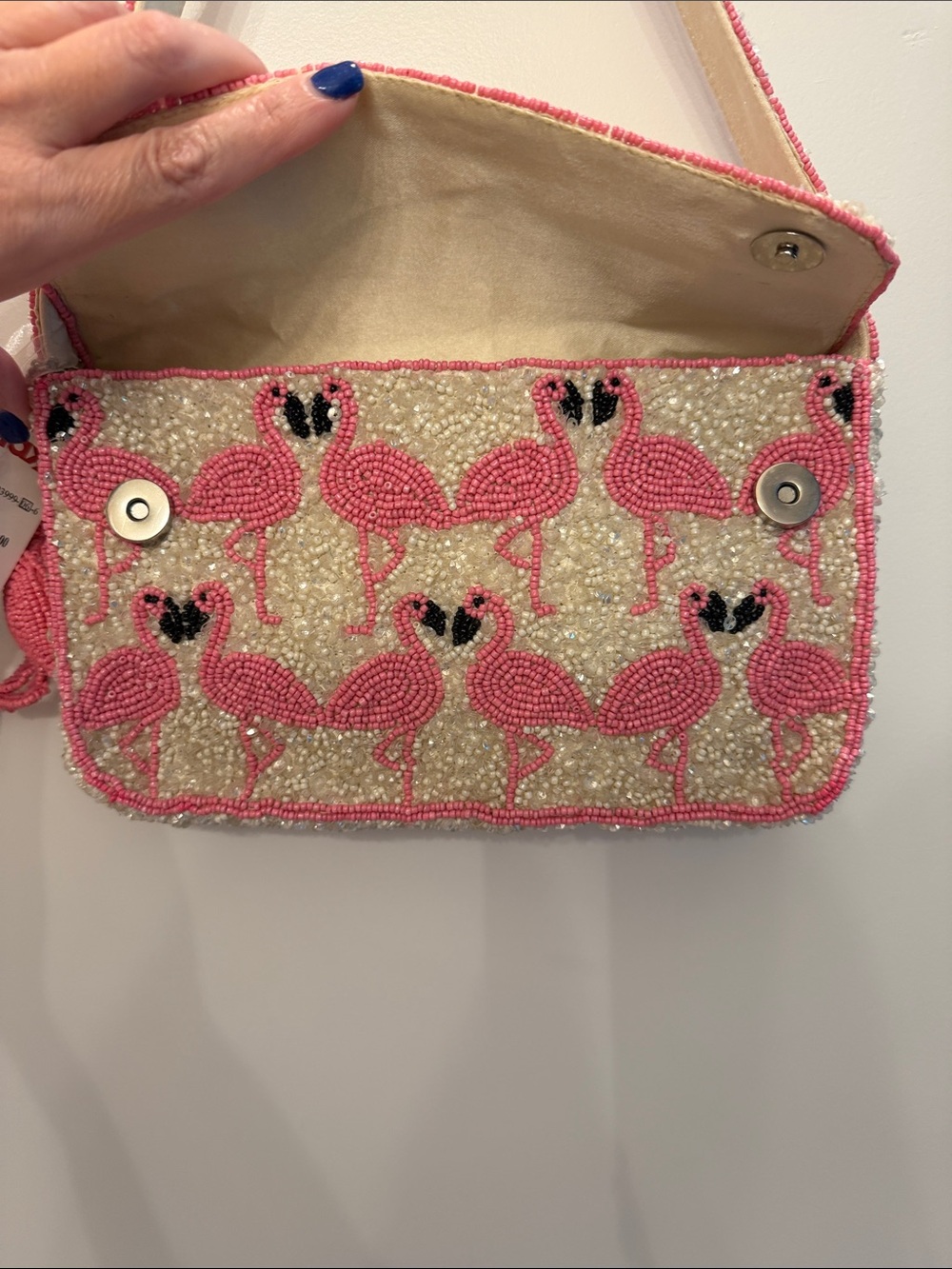 NWT-Viral Pink Beaded Flamingo Shoulder Bag with BLING!!!  It sparkly! - Picture 12 of 13
